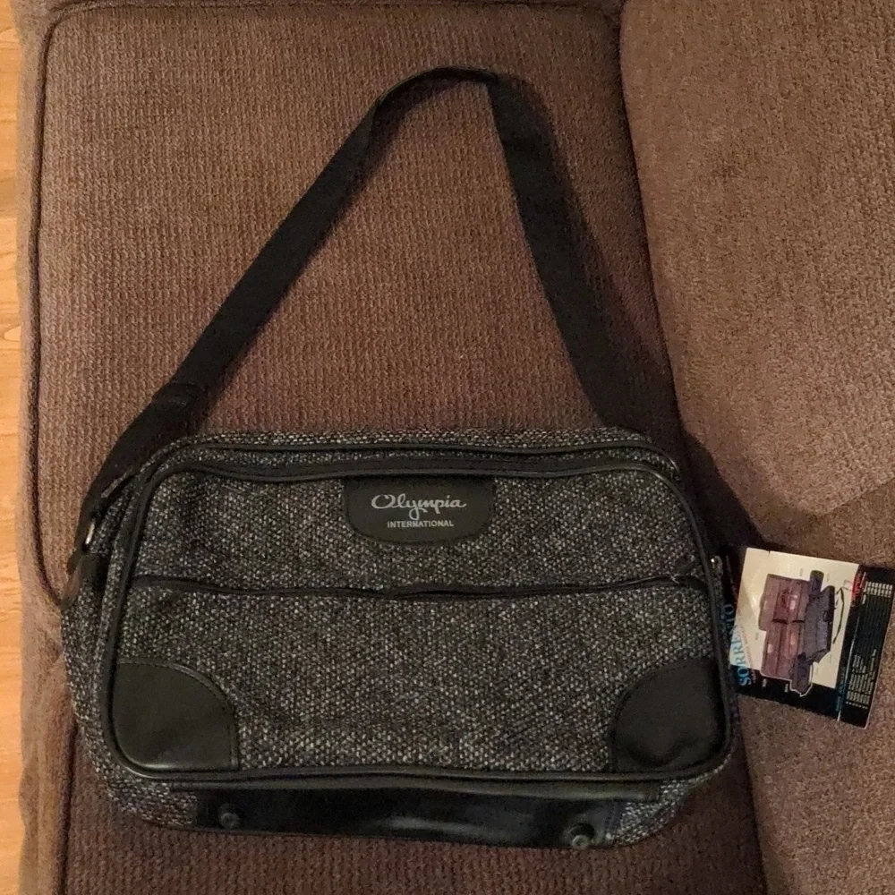 NWT Olympia International Carry-on Dark Gray and Brown Jute Tweed Strapped Bag